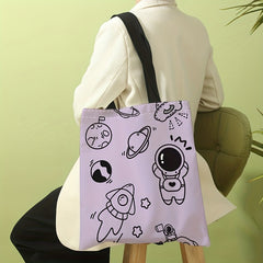 Cartoon Astronaut Pattern Tote Bag Large Travel Beach Shoulder Bag