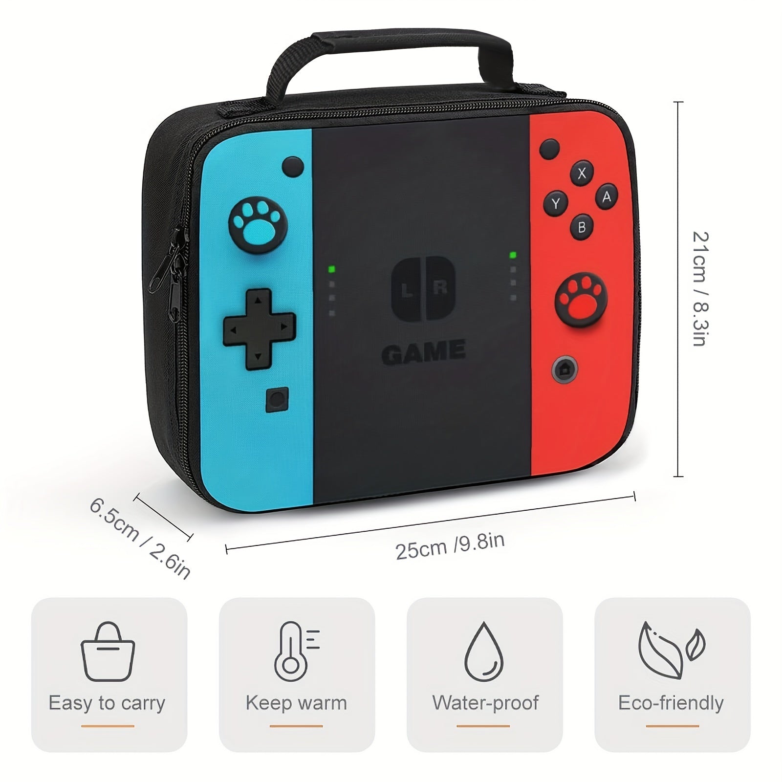 Retro Game Pattern Lunch Bag - Insulated Waterproof - Back to School