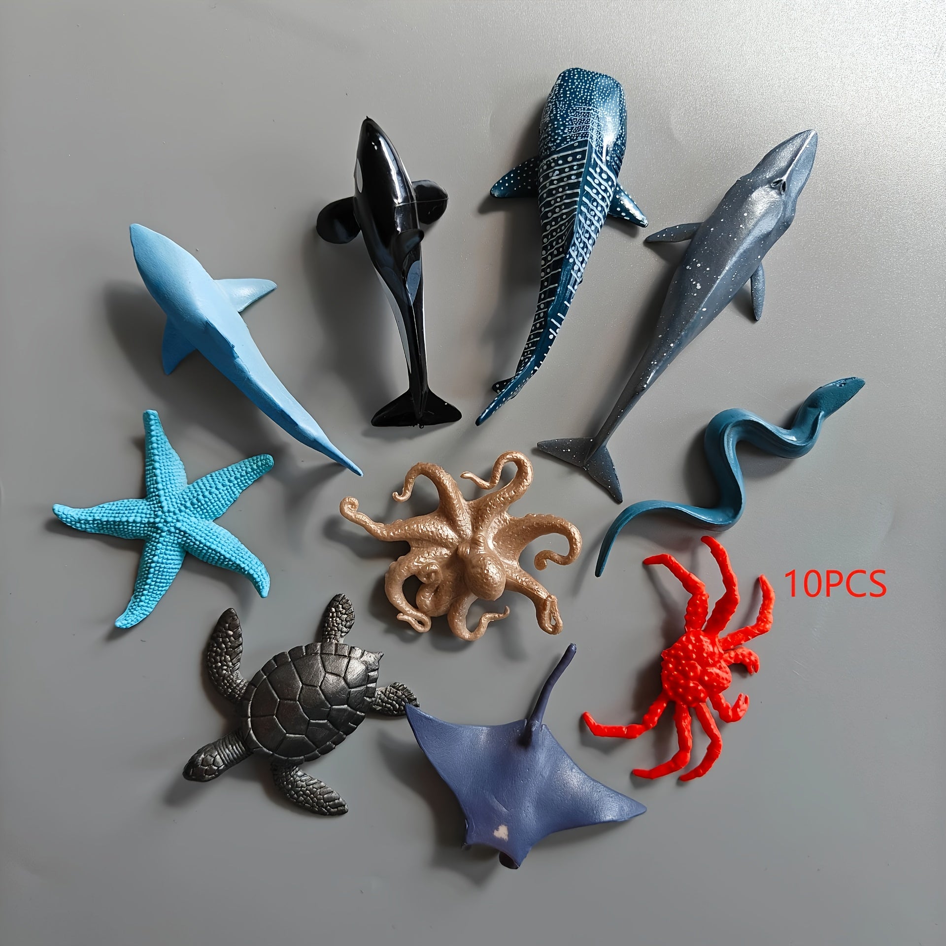 10pcs Soft Rubber Ocean Animal Models: Crab, Stingray, Starfish, Whale, Shark