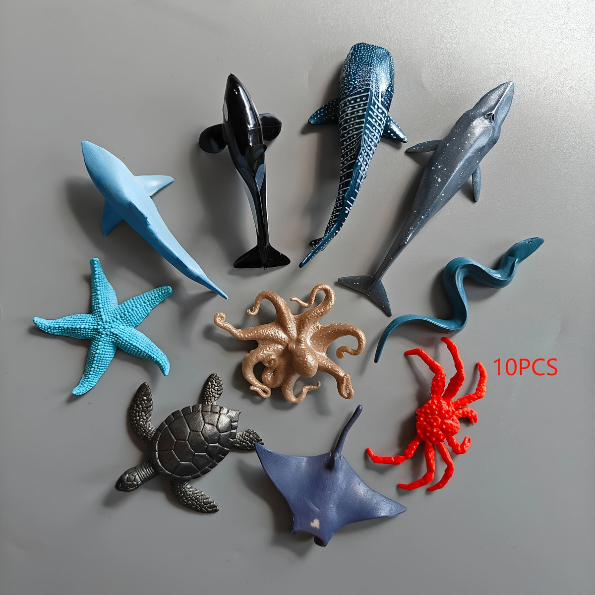 10pcs Soft Rubber Ocean Animal Models: Crab, Stingray, Starfish, Whale, Shark
