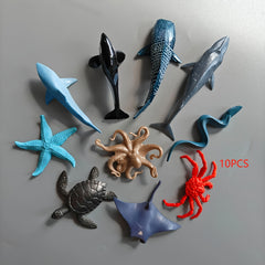 10pcs Soft Rubber Ocean Animal Models: Crab, Stingray, Starfish, Whale, Shark