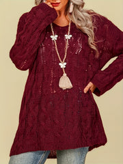  Colorblock Cable Long Sleeve Hooded Sweater