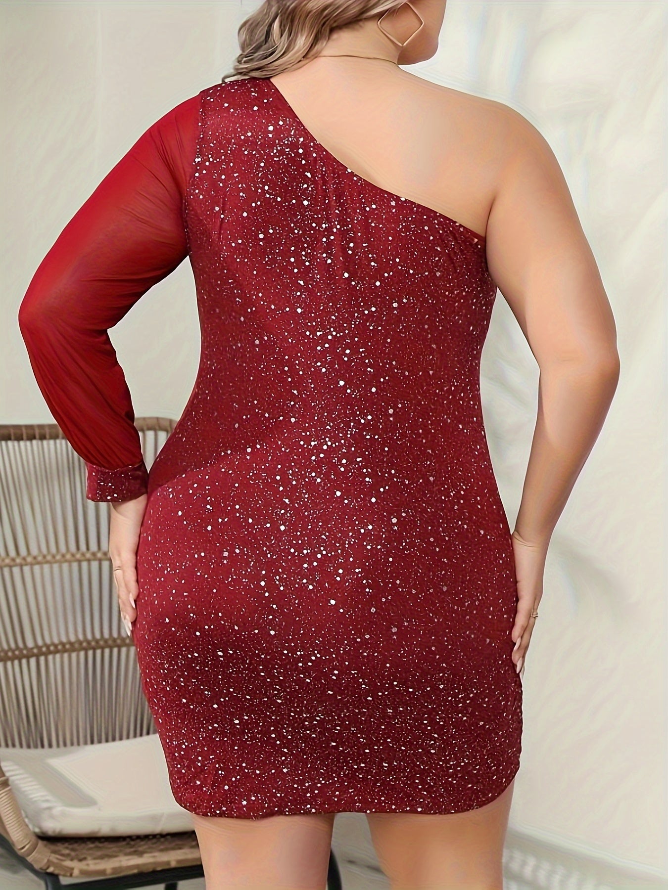  Sexy Party Dress Women's Plus Dot Print One Shoulder Dress