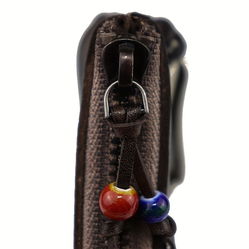Retro Style Leather Key Bag Zipper Car Door Key Bag