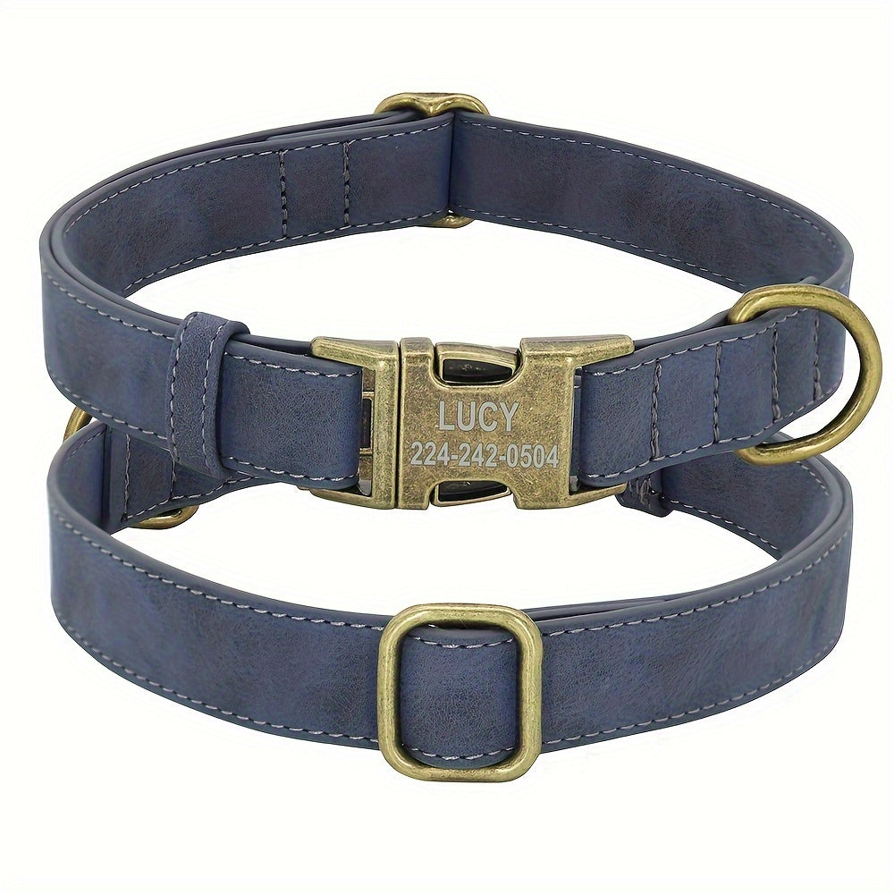 Personalized Leather Dog Collar Engraved ID Tag Customized Necklace