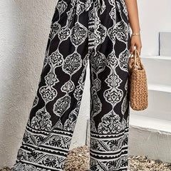  Boho Pants Women's Plus Tribal Print Wide Leg Loose Trousers