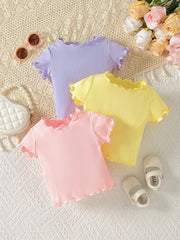 Baby Girls Cotton Ribbed Knit T shirt 3pc Set