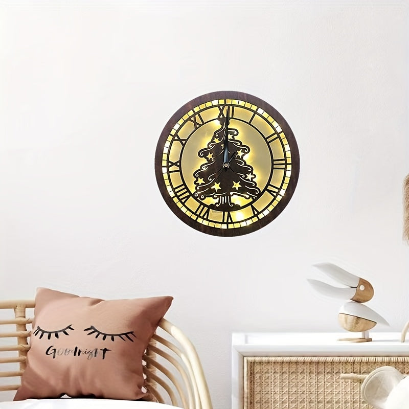 Children's Room LED Wall Clock Lamp Retro Wooden Sign Hanging Lamp