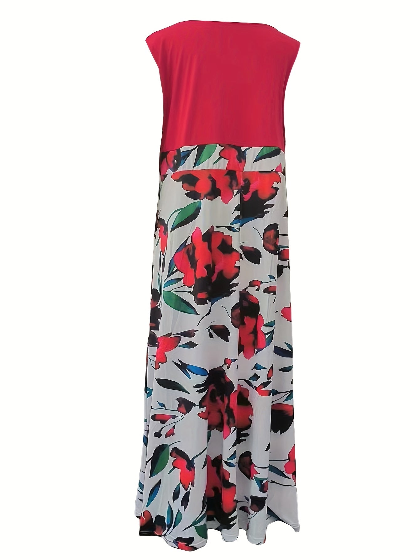 Colorblock Flower Print Sleeveless Maxi Dress