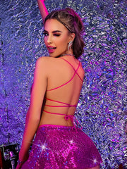 Sequin Lingerie Set Strappy Push Up Bra Mini Skirt Sexy Comfortable Underwear