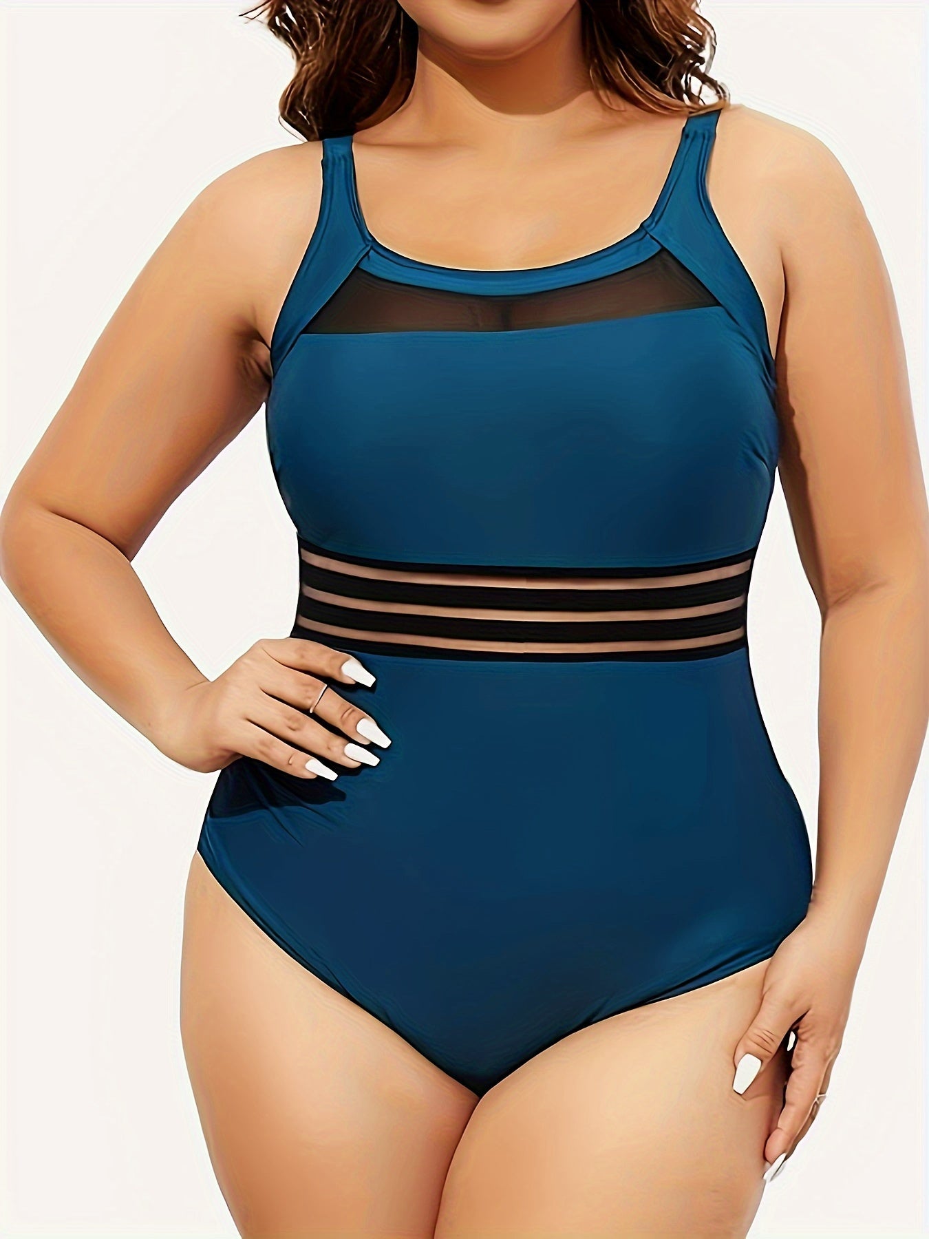  Mesh Striped Swimsuit Slimming One Piece Bathing Suit