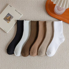6 Pairs Ribbed Mid Tube Socks Women's Stockings