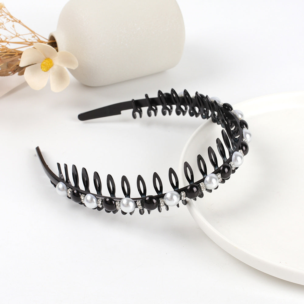 Wave Rhinestone Headband with Crystal Pearl Decoration