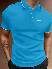 Skull Print Men's Casual Button Up Short Sleeve Polo Shirt