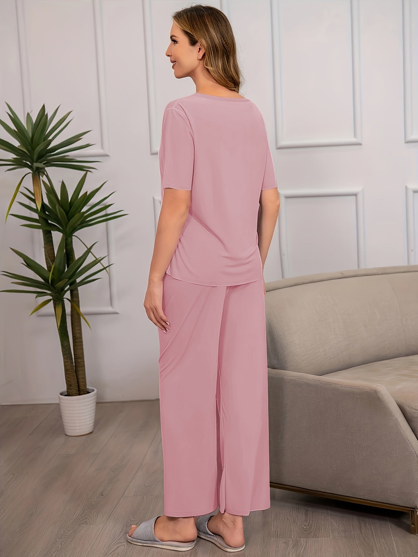 Short Sleeve Crew Neck Pajama Set for Women
