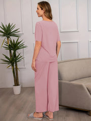 Short Sleeve Crew Neck Pajama Set for Women
