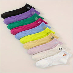 10 Pairs Smiling Print Socks Comfy & Breathable Mid Tube Socks