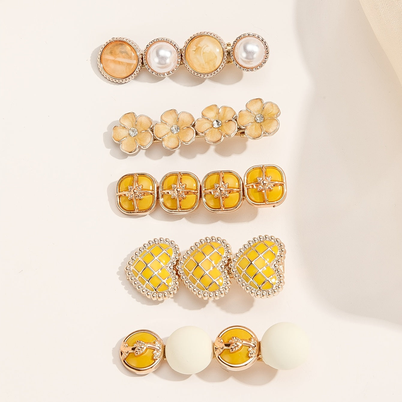 5pcs Heart Flower Faux Pearl Hairclip Hairpin Set Daily Party Accessories