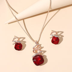 Geometric Crystal Jewelry Set Pendant Necklace & Stud Earrings Wedding