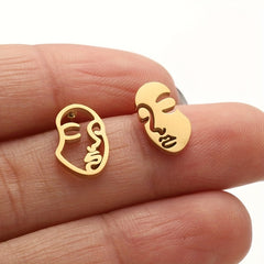 Hollow Face Stud Earrings Funny Artistic Face Stainless Steel Jewelry