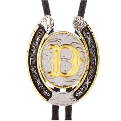 Western Cowboy BOLO Tie Natural Letter D Round Zinc Alloy Shirt Accessory