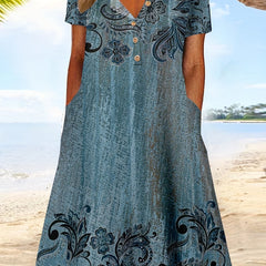 Floral Print V Neck Maxi Dress