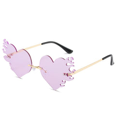Heart Flame Sunglasses Women Rimless Party Glasses