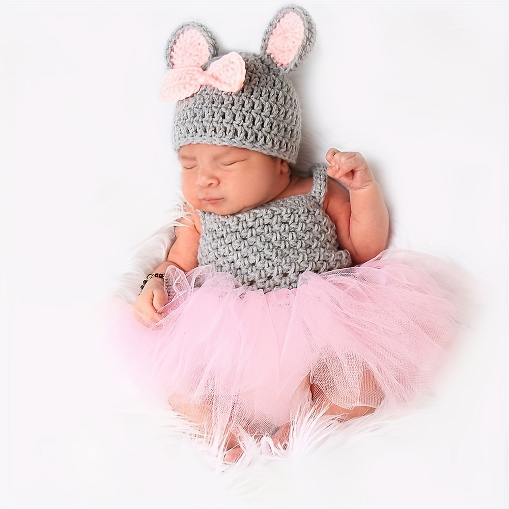 2pcs Baby Girl Photo Props Set - Newborn Clothes & Hats