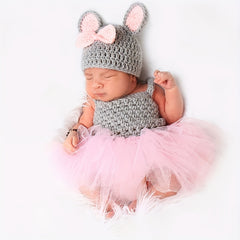2pcs Baby Girl Photo Props Set - Newborn Clothes & Hats
