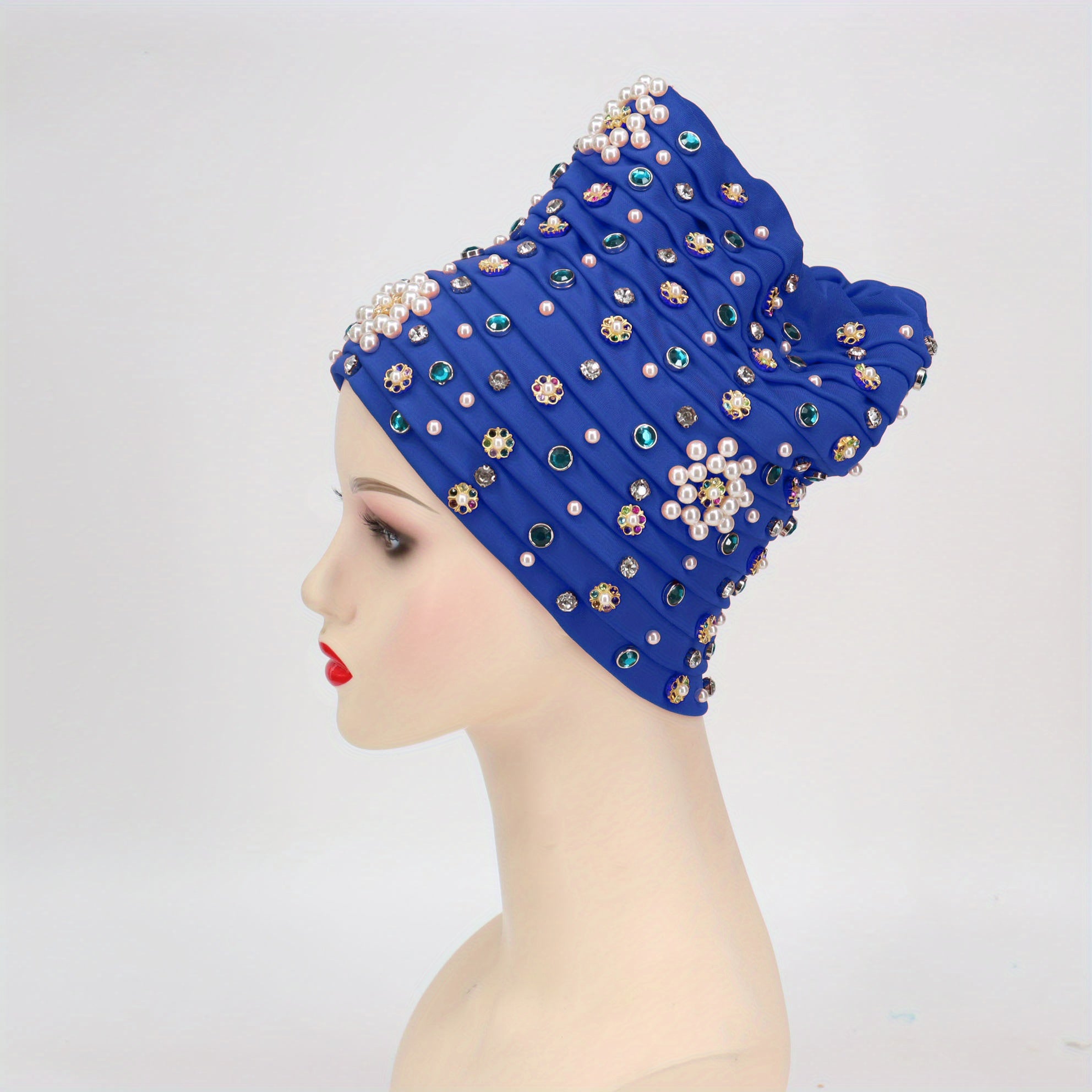 Turban Cap Faux Pearl Rhinestone Headscarf Hijab