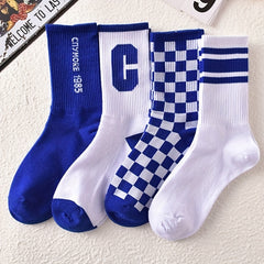 4 Pairs Letter Print Striped Socks Women's Mid Tube Stockings
