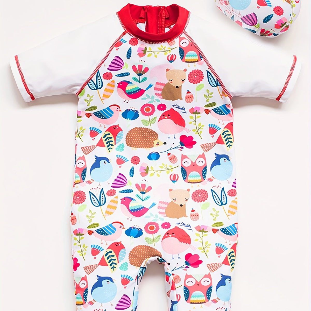 Animal Graphic Short Sleeve Swimsuit for Baby Girls