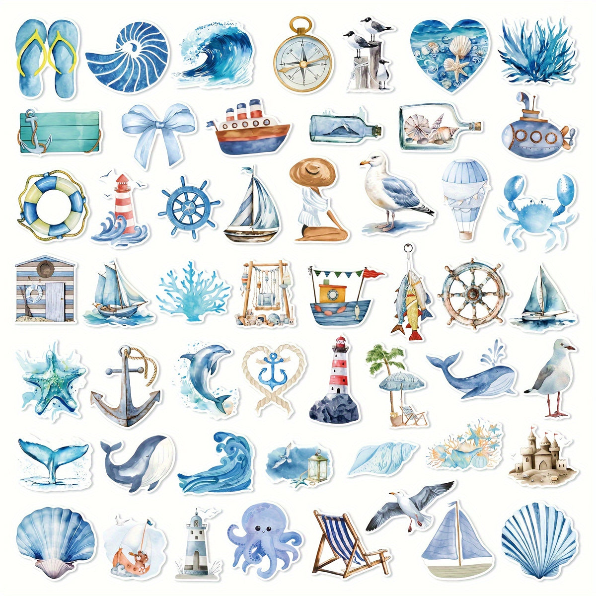 Marine & Sailing Vinyl Stickers Set 50 Pcs for Laptops, Bikes, Water Bottles