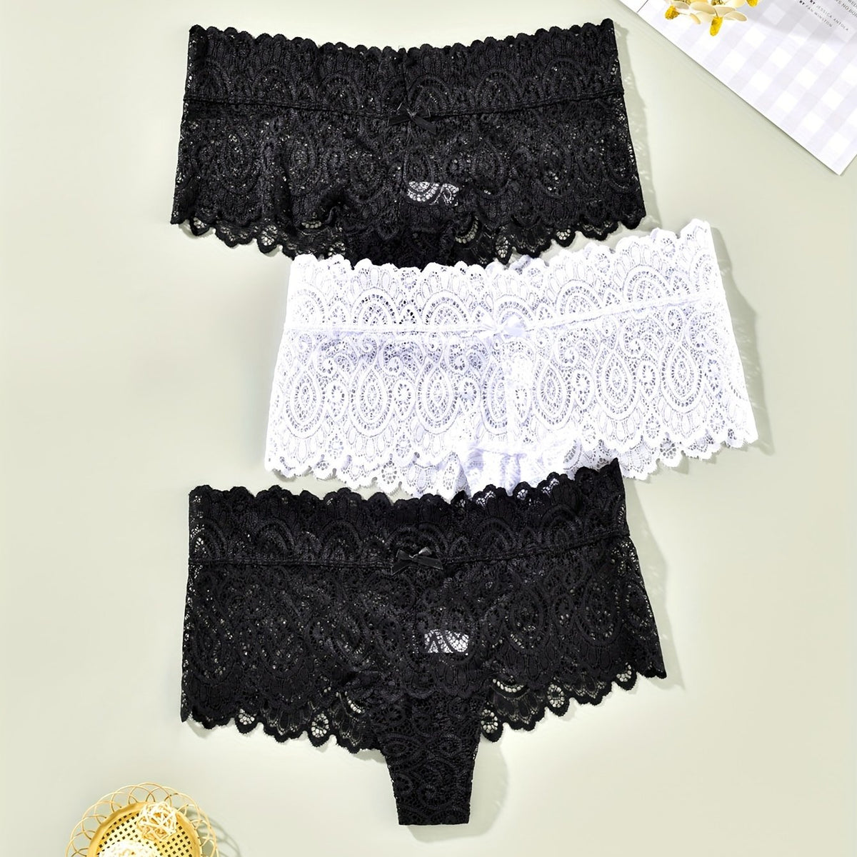 3 Pack Plus Size Lace Panties Set Women's Floral Underwear