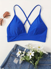 High Strech V Neck Lingerie Bra Solid Swimsuit Top