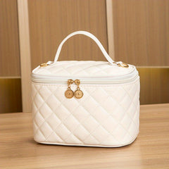 Portable PU Leather Rhombus Square Shoulder Bag Cosmetic Bag