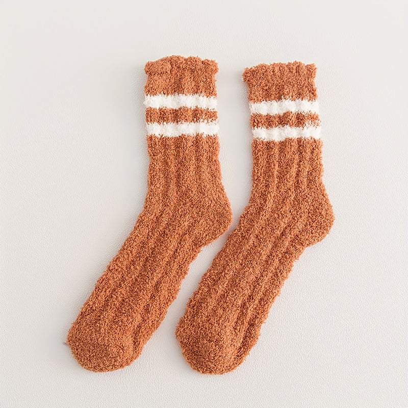 5 Pairs Striped Fuzzy Socks Comfy & Warm Mid Tube Socks Women's