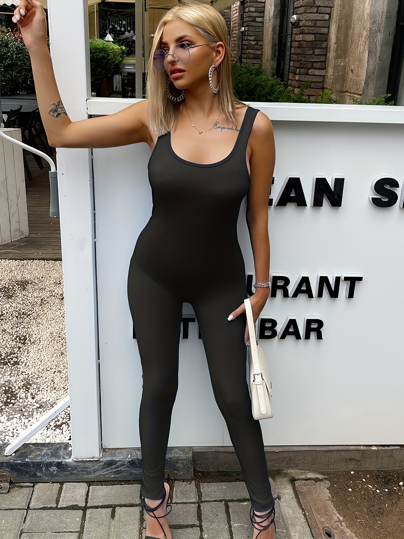 Ribbed Bodycon Tank Jumpsuit Slim Sleeveless Casual Jumpsuit