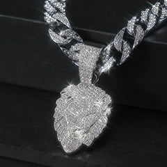 Lion Head Pendant Cuban Chain Necklace