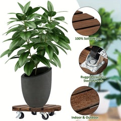 Wood Plant Caddy Heavy Duty Rolling Stand Indoor Outdoor Flower Pot