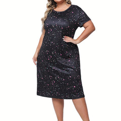  Star Print Lounge Dress Short Sleeve Round Neck Nightdress