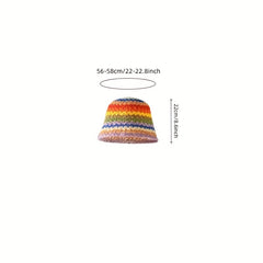 Rainbow Striped Crochet Beanie Elastic Straw Cloche Hats
