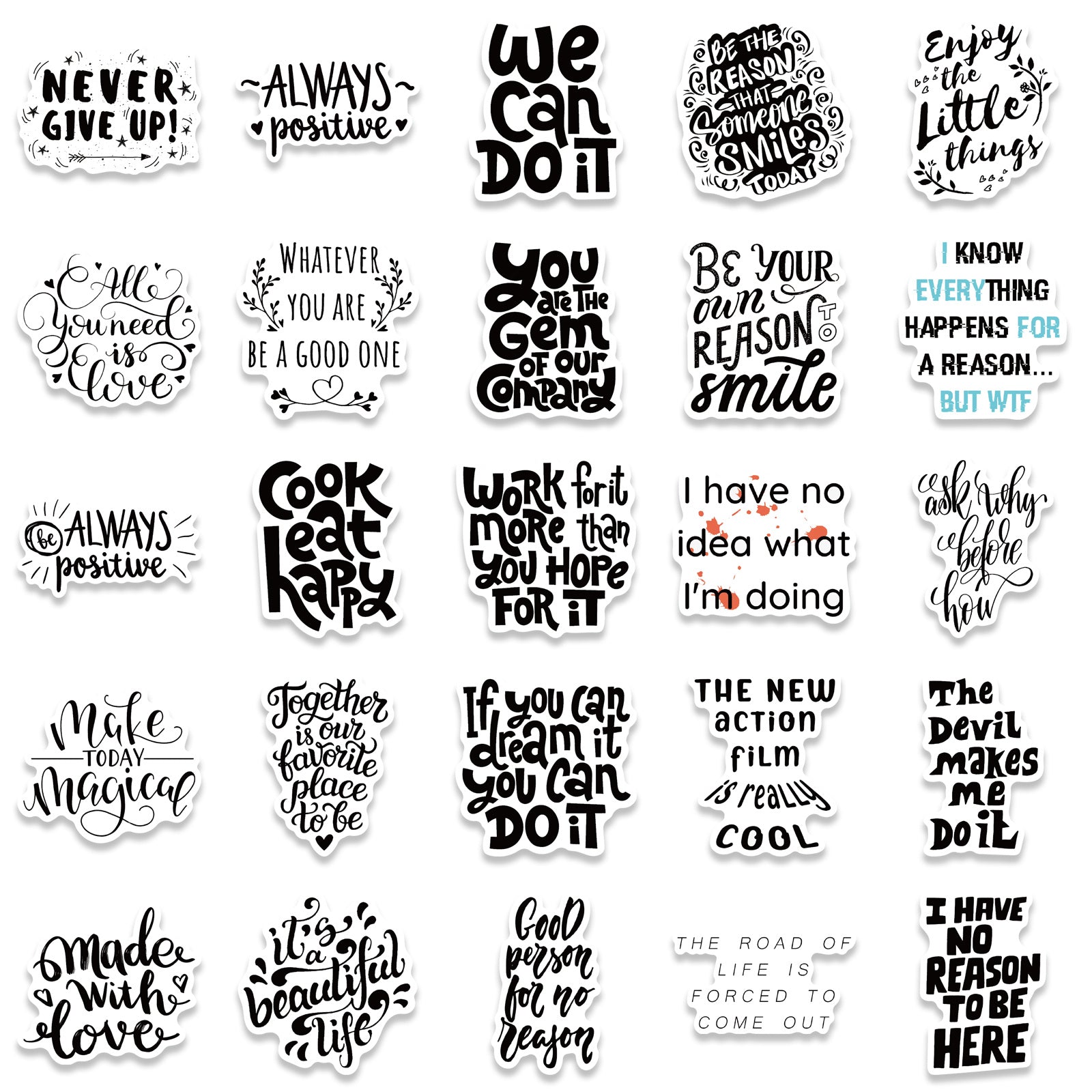 50 Inspiring English Phrases Waterproof Stickers