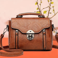 Stylish PU Leather Shoulder Bag Retro Portable Handbag Zipper Large Capacity