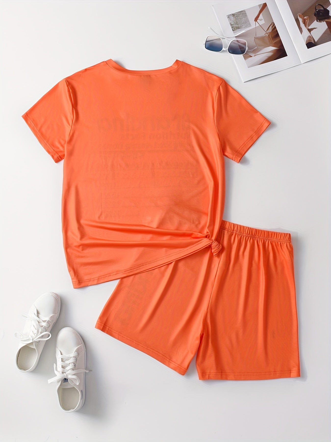 Women's Plus Size Letter Print Tee & Shorts Set