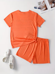 Women's Plus Size Letter Print Tee & Shorts Set