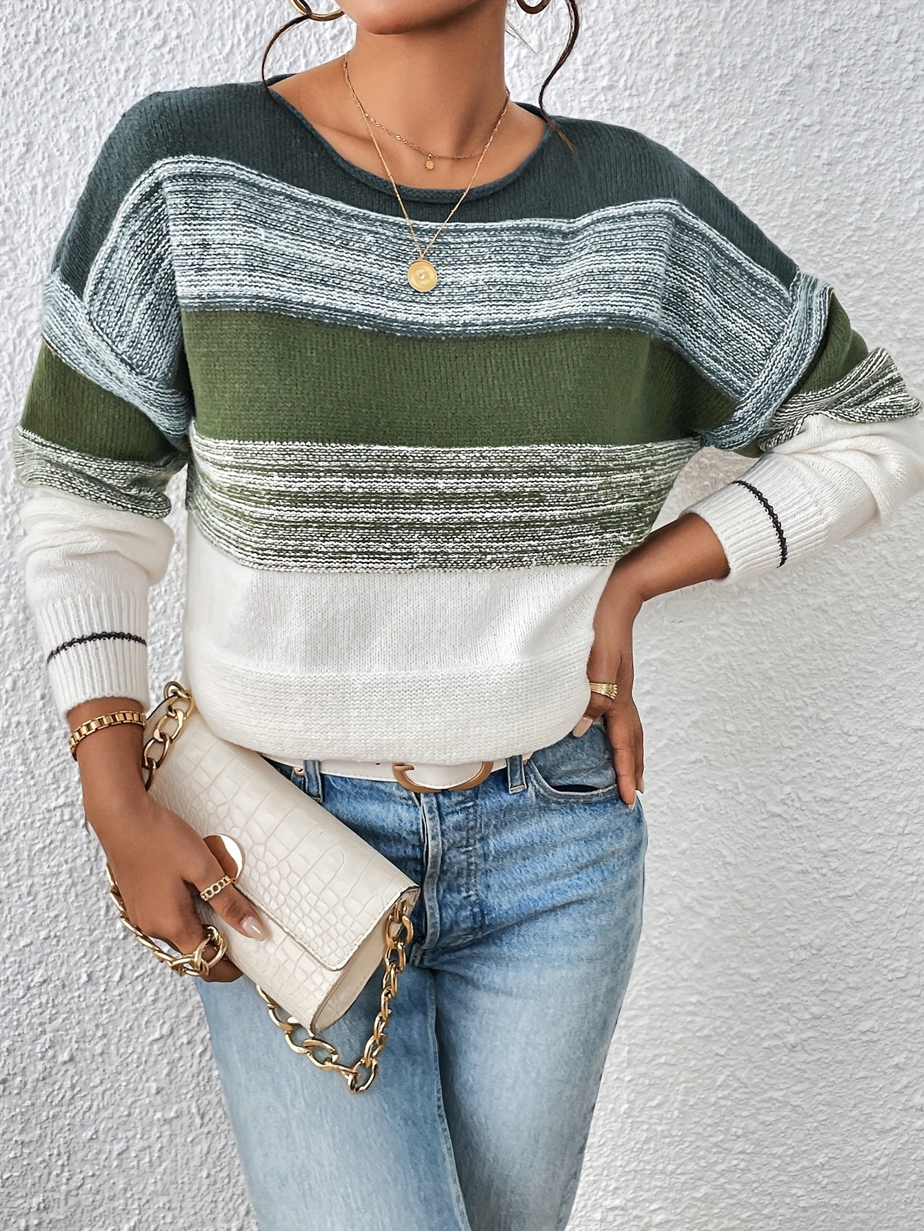  Colorblock Sweater Women's Long Sleeve Pullover Jumper
