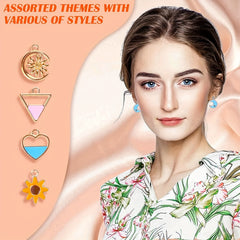 60 PCS Silvery & Golden Enamel Bracelet Charms for Jewelry Making