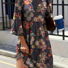  Boho Dress Women's Plus Paisley Floral Print Loose Fit Dress