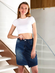 Multicolored Asymmetrical Casual Denim Skirt Washed Slash Pockets